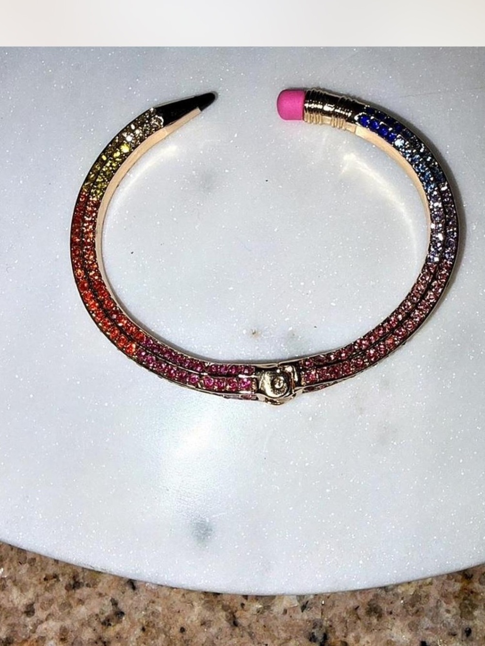 NWOT Betsey Johnson Rainbow Crystal Pencil Hinge Bangle